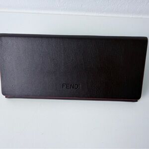 FENDI Roma Sunglasses Hard Case Black Leather Red Trim with Authenticity Card